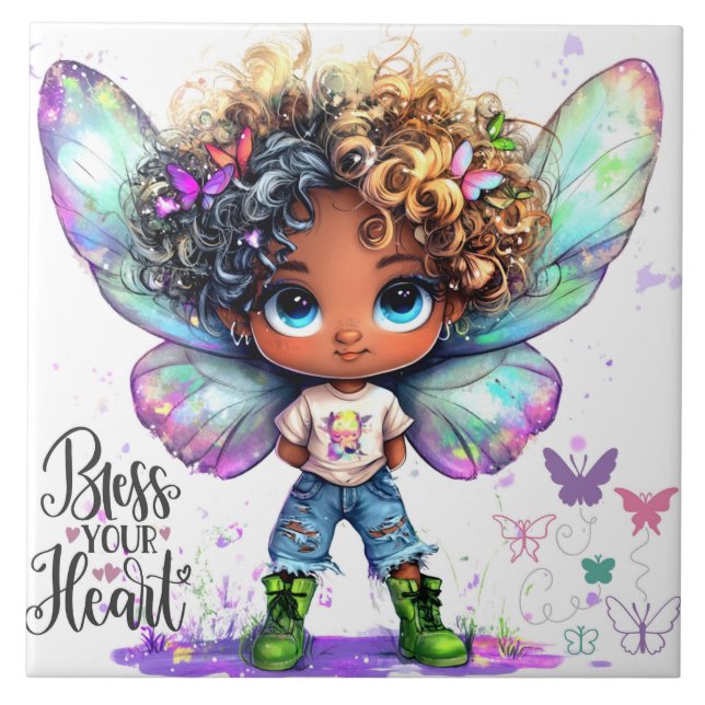 Bless Your Heart Lil Fairy Ceramic Tile Kakelplatta (Framsidan)