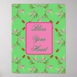Bless your Heart Rosa Flamingo Flamingos art print Poster