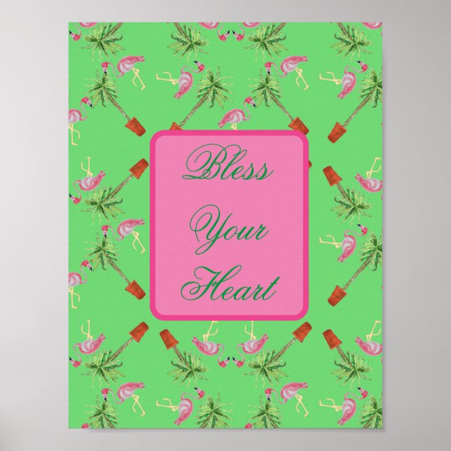 Bless your Heart Rosa Flamingo Flamingos art print Poster (Framsidan)