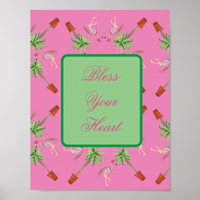 Bless your Heart Rosa Flamingo Flamingos Art print Poster (Framsidan)