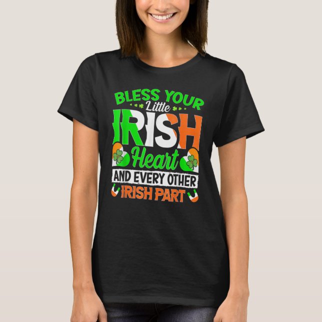 Bless Your Little Irish Shamrock St patrick's day T Shirt (Framsida)