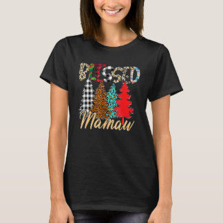 Blessad Mamaw Leopardrandig julgransfamilj  T Shirt