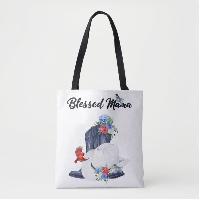 Blessad Mamma med Cowboy Stövlar/Hatt & Blommor/Få Tygkasse (Framsida)