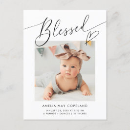Blessad Minimalistisk Hjärt Baby Foto Födelse Meddelande Vykort