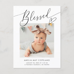 Blessad Minimalistisk Hjärt Baby Foto Födelse Meddelande Vykort