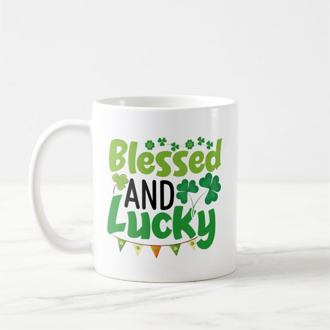 Blessad och Lycklig St. Patricks dag Design-61103 Kaffemugg (Vänster)