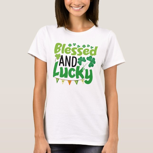 Blessad och Lycklig St. Patricks dag-design-61103 T Shirt (Framsida)