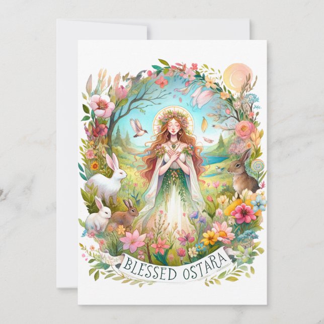 Blessad Ostara Häxig Pagan Platt Julkort (Framsida)