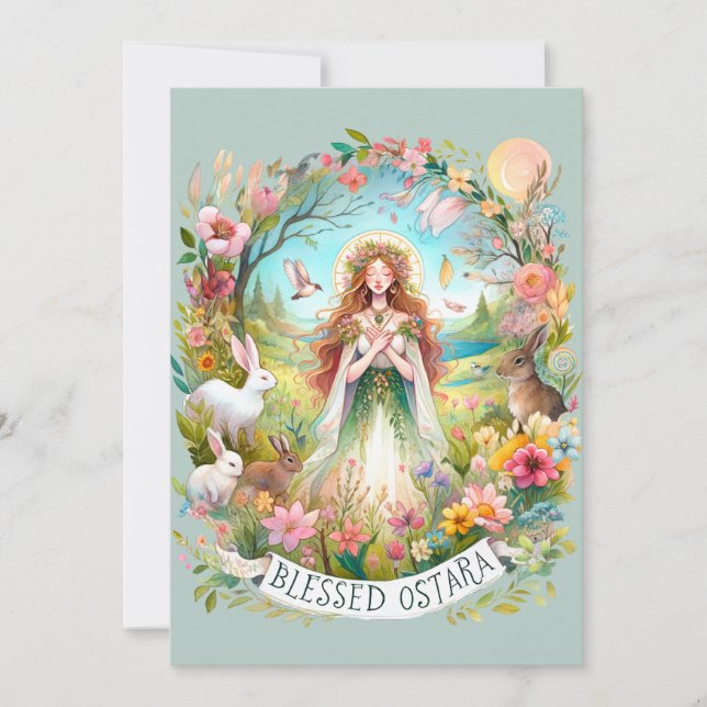 Blessad Ostara Häxig Pagan Vis Kardskt HögtidsKort Julkort (Framsida)