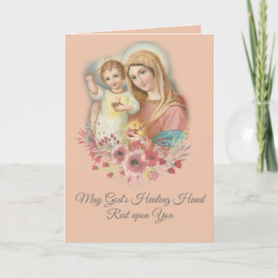 Blessade jungfru Maria Jesusbarnet Blommor Snart f Kort