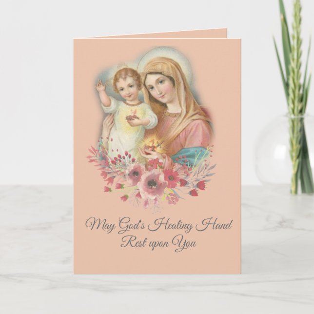 Blessade jungfru Maria Jesusbarnet Blommor Snart f Kort (Framsida)