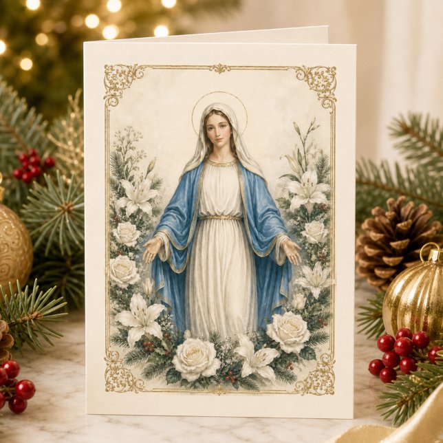 Blessade mor Maria katolsk blomster  Helgkort (Skapare uppladdad)
