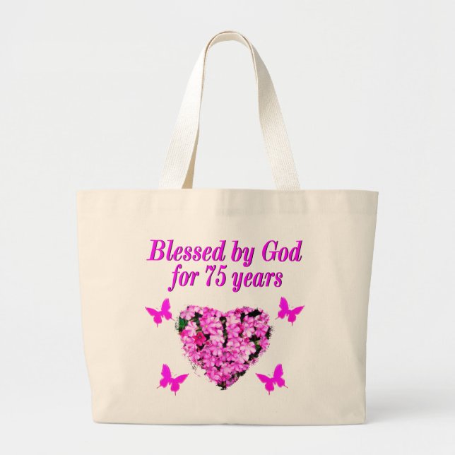 BLESSED 75:E BIRTHDAY BLOMMIGT DESIGN JUMBO TYGKASSE (Framsidan)