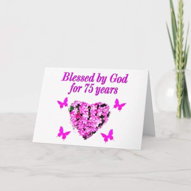 BLESSED 75:E BIRTHDAY BLOMMIGT DESIGN KORT (Framsida)