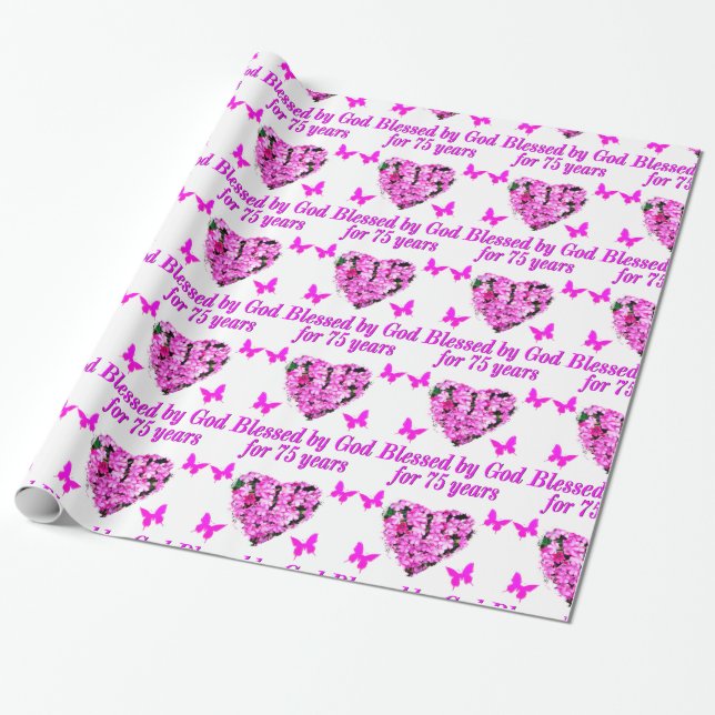 BLESSED 75:E BIRTHDAY BLOMMIGT DESIGN PRESENTPAPPER (Utrullad)
