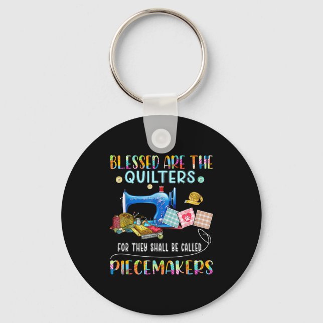 Blessed Are The Quilters Funny Sewing Quote Gift  Nyckelring (Framsida)