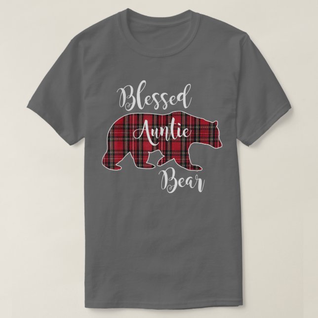 Blessed Auntie Bear Red Tartan Plaid Pattern Fun A T Shirt (Design framsida)