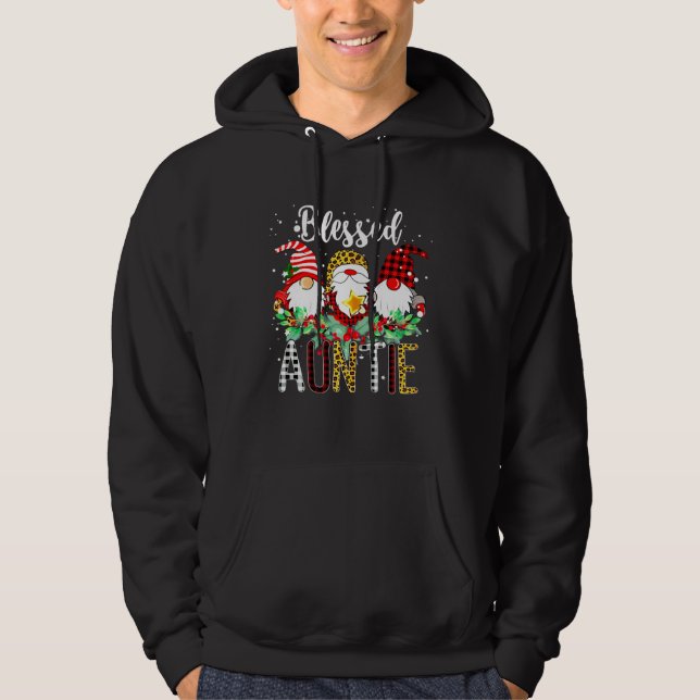 Blessed Auntie Gnomes Christmas Leopard Buffalo Pl Hoodie (Framsida)