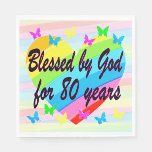 BLESSED AV GOD 80 BIRTHDAY PAPPRA PARTY NAPKINS PAPPERSSERVETT