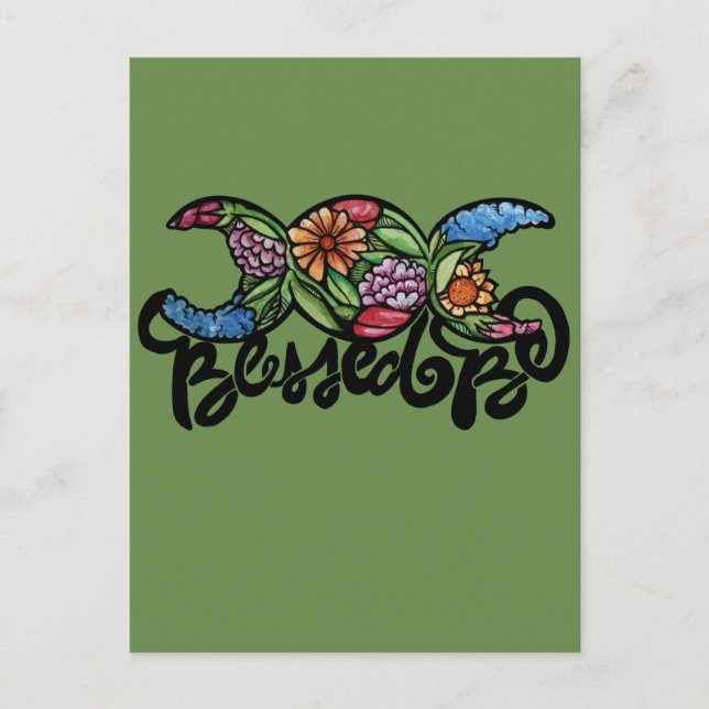 "Blessed Be" Trippel månblomning Vykort (Framsida)