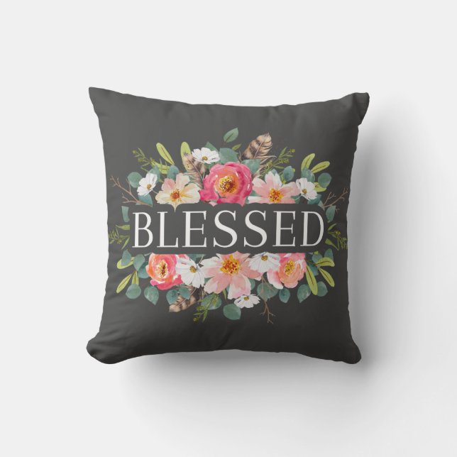 BLESSED - blommigt dekorativ kudde (Framsida)