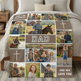 Blessed Dad 12 Photo Collage Custom Text Fleecefilt