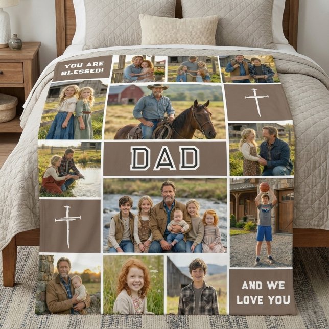 Blessed Dad 12 Photo Collage Custom Text Fleecefilt (Skapare uppladdad)
