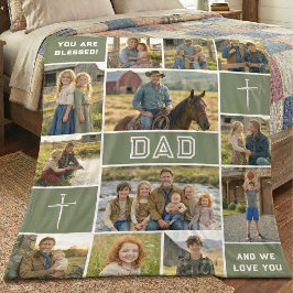 Blessed Dad 12 Photo Collage Custom Text Fleecefilt