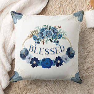 BLESSED Elegant Blått Guld-Blommigt, inspiration Kudde