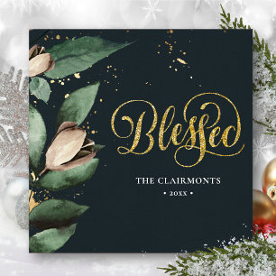BLESSED Elegant Magnolia Festive Guld Confetti Julkort