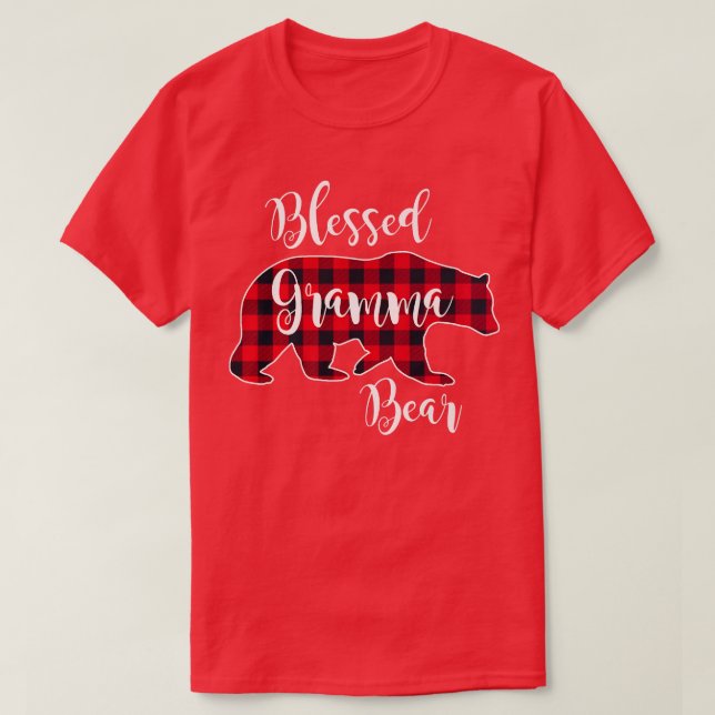 Blessed Gramma Bear Red Buffalo Check Plaid Fun Gr T Shirt (Design framsida)