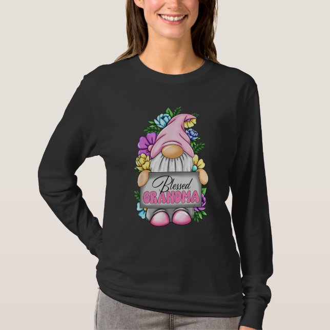 Blessed Grandma Gnome Floral Love Grandma Mothers  T Shirt (Framsida)