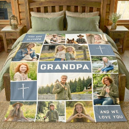 Blessed Grandpa 12 Photo Collage Custom Text Fleecefilt