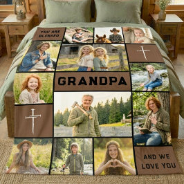 Blessed Grandpa 12 Photo Collage Custom Text Fleecefilt