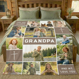 Blessed Grandpa 12 Photo Collage Custom Text Fleecefilt