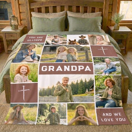 Blessed Grandpa 12 Photo Collage Custom Text Fleecefilt