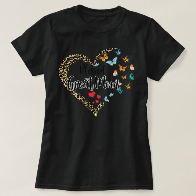 Blessed Great Mom Butterfly Heart Leopard Great T Shirt (Design framsida)