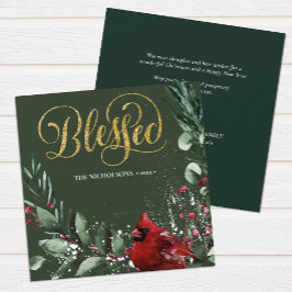 BLESSED Guld | Winter Red Cardinal Bird Gräs Träd Julkort