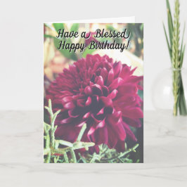 Blessed Happy Birthday Elegant Burgundy Flower Kort