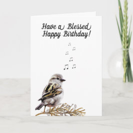 Blessed Happy Birthday Singing Bird Greeting Kort