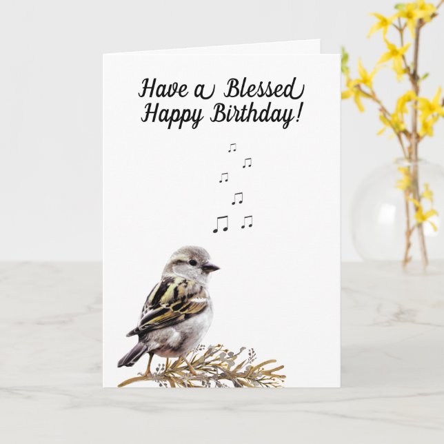 Blessed Happy Birthday Singing Bird Greeting Kort (Gul blomma)