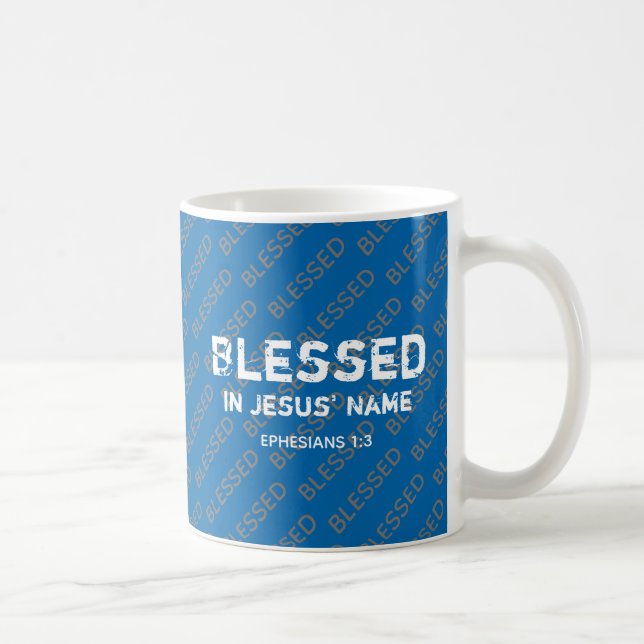 BLESSED I JESUS NAMN Christian Bible Blue Kaffemugg (Höger)