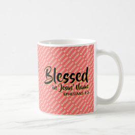 BLESSED I JESUS NAMN Christian Scripture Coral Kaffemugg