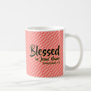 BLESSED I JESUS NAMN Christian Scripture Coral Kaffemugg
