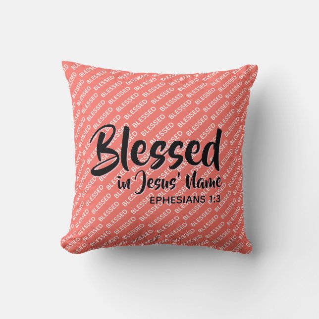 BLESSED I JESUS NAMN Christian Scripture Coral Kudde (Framsida)