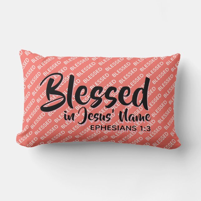 BLESSED I JESUS NAMN Christian Scripture Coral Lumbarkudde (Framsida)