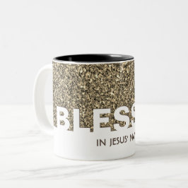 BLESSED I Jesus Namn | Snyggt BEIGE Glitter Två-Tonad Mugg