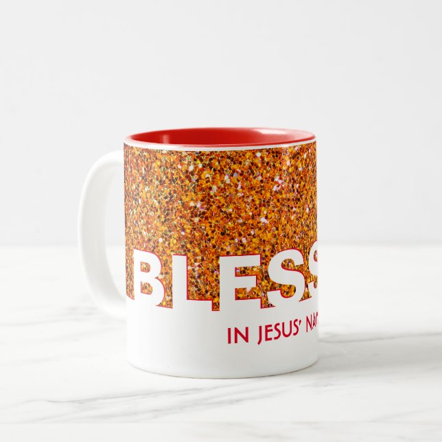 BLESSED I Jesus Namn | SNYGGT RED GLITTER Två-Tonad Mugg (Framsida vänster)