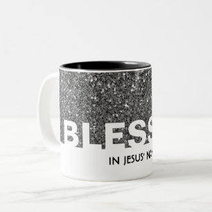 BLESSED I Jesus Namn Snyggt SILVER Glitter Två-Tonad Mugg