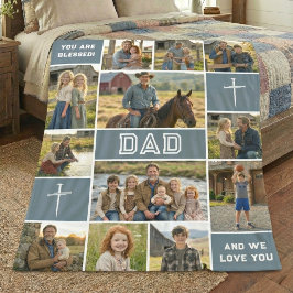 Blessed Loved Dad 12 Photo Collage Custom Text Fleecefilt